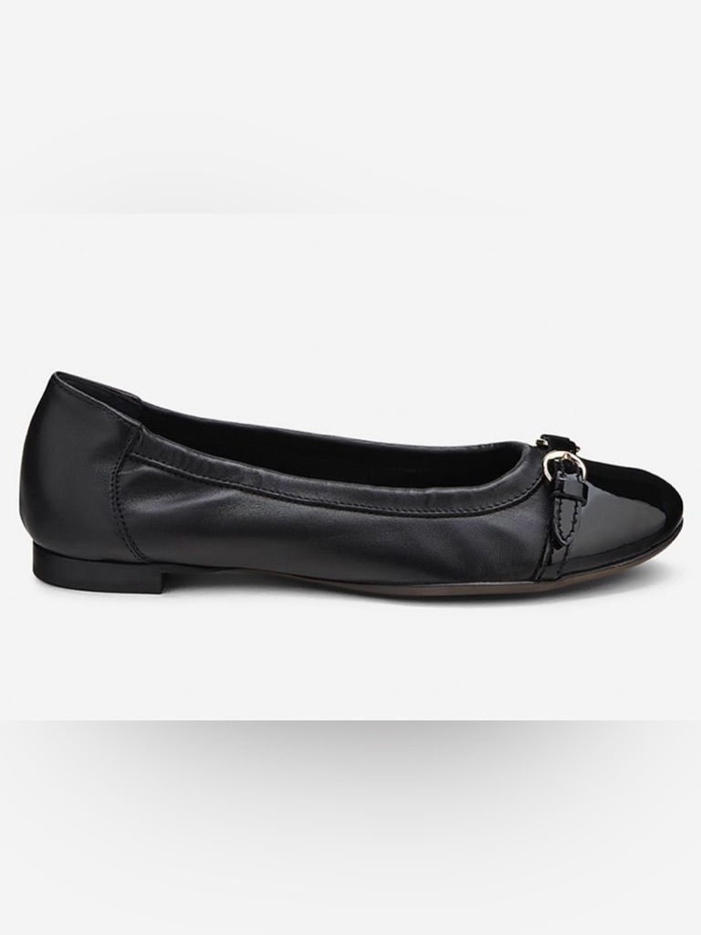 Agl Monika Captoe Black Leather Ballet Flat Made In Italy Eu 37 Us 7